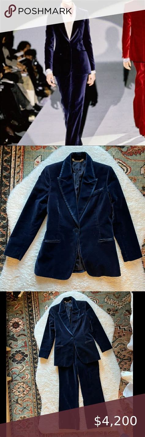 rare GUCCI Tom Ford 1996 Runway blue velvet tuxedo piping 